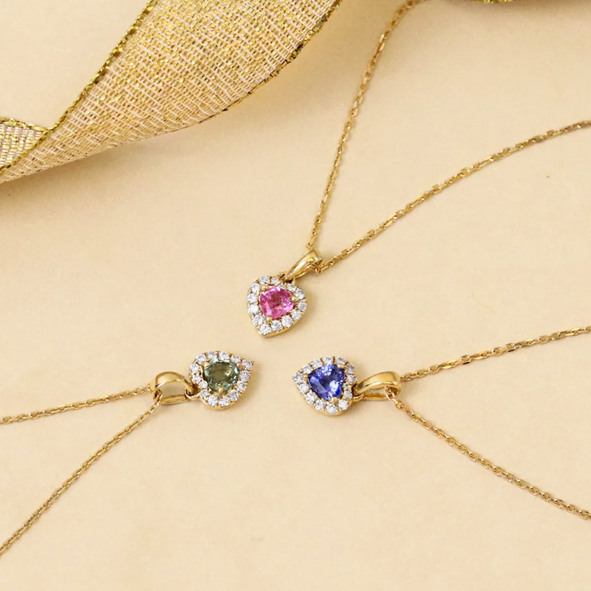 Bijou Collection Petite Pink Sapphire & Diamond Heart Halo Pendant | 9K Yellow Gold