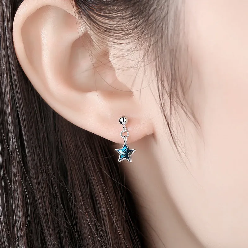 Blue Zircon Star Silver Drop Earrings for Women