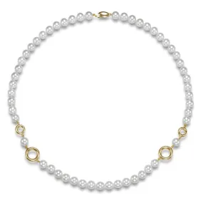 Mastoloni 20" 7.5-8mm Pearl and Circle Link Necklace in 14K Yellow Gold