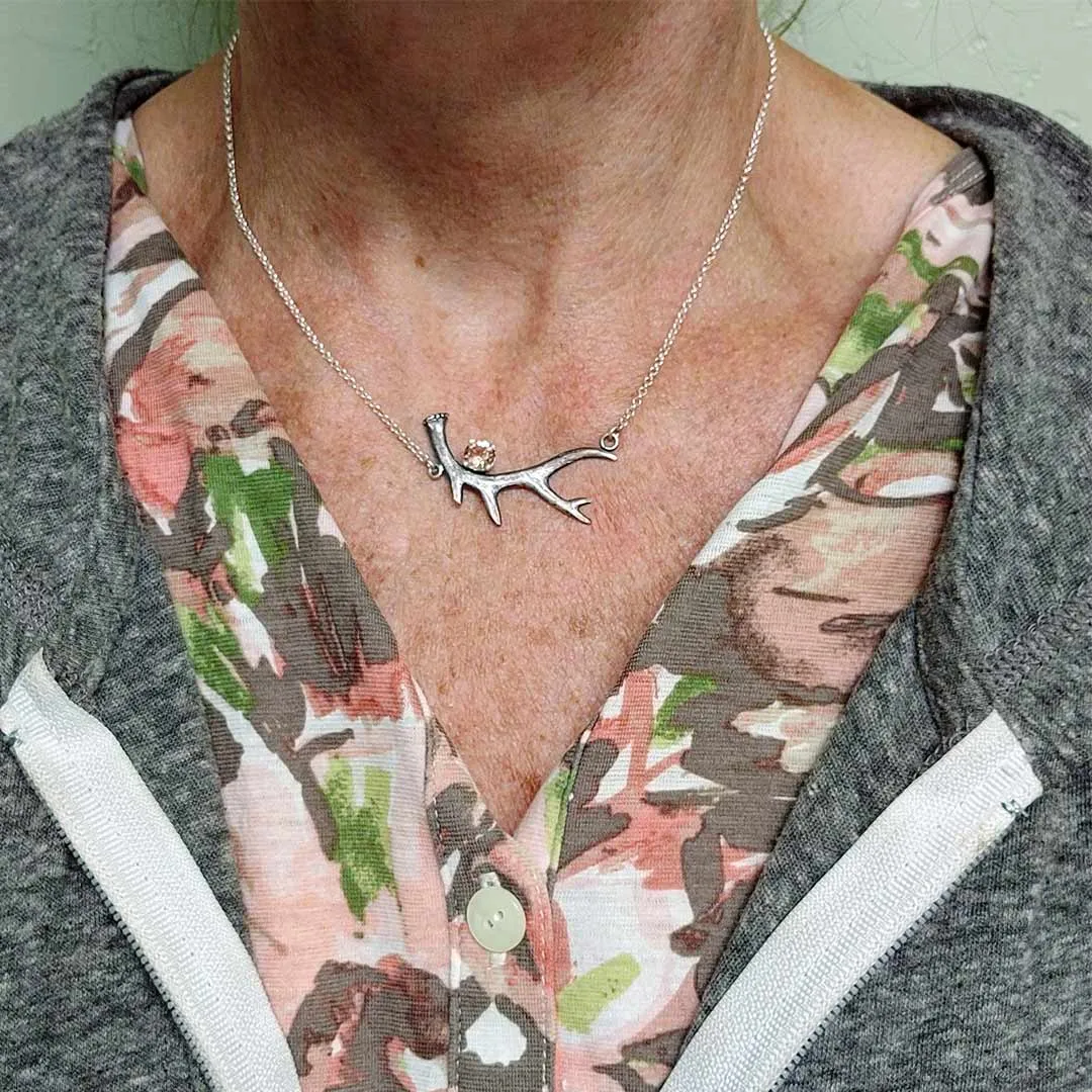 Sterling Silver "Antler Necklace" with Oregon Sunstone